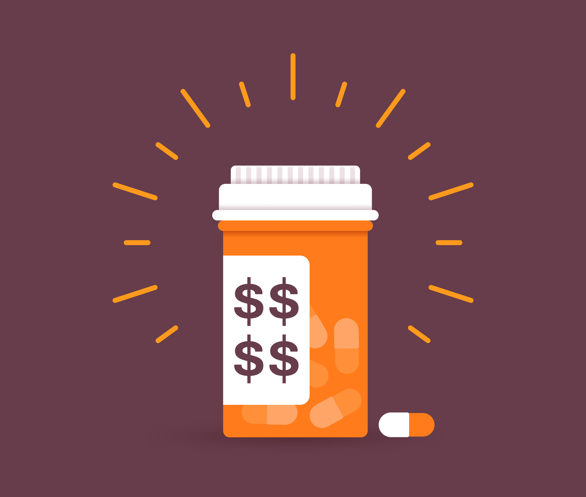 illustration of a medication bottom with $ symbols symbolizing high cost medications